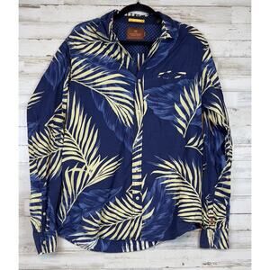 Scotch & Soda Men’s L Blue Palm Leaf Button Up Shirt Vacay Everyday Tropical